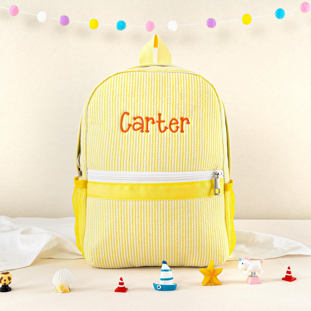 Toddler Seersucker Backpack: Personalized Kids Preppy School Bookbag, Child Back to School Gift