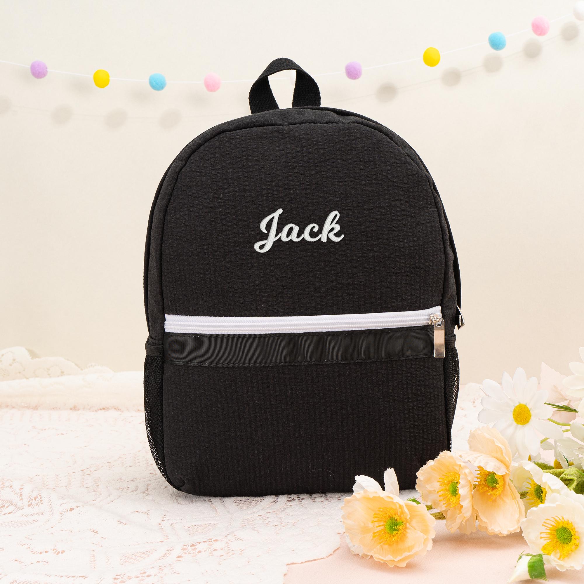 Personalized Seersucker Toddler Backpack: Kids Preppy School Bookbag, Custom Name Child Bag