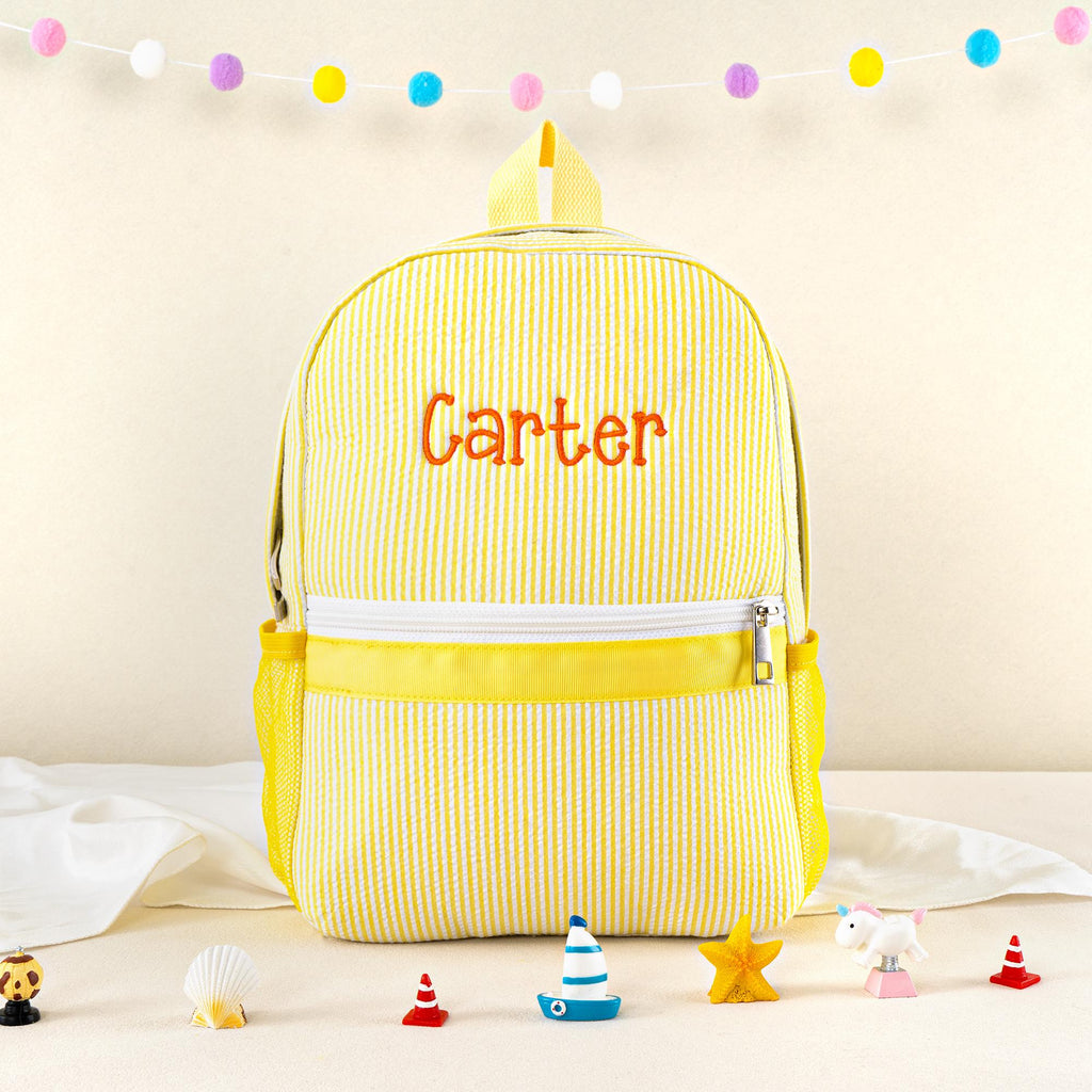 Personalized Seersucker Toddler Backpack: Kids Preppy School Bookbag, Custom Name Child Bag