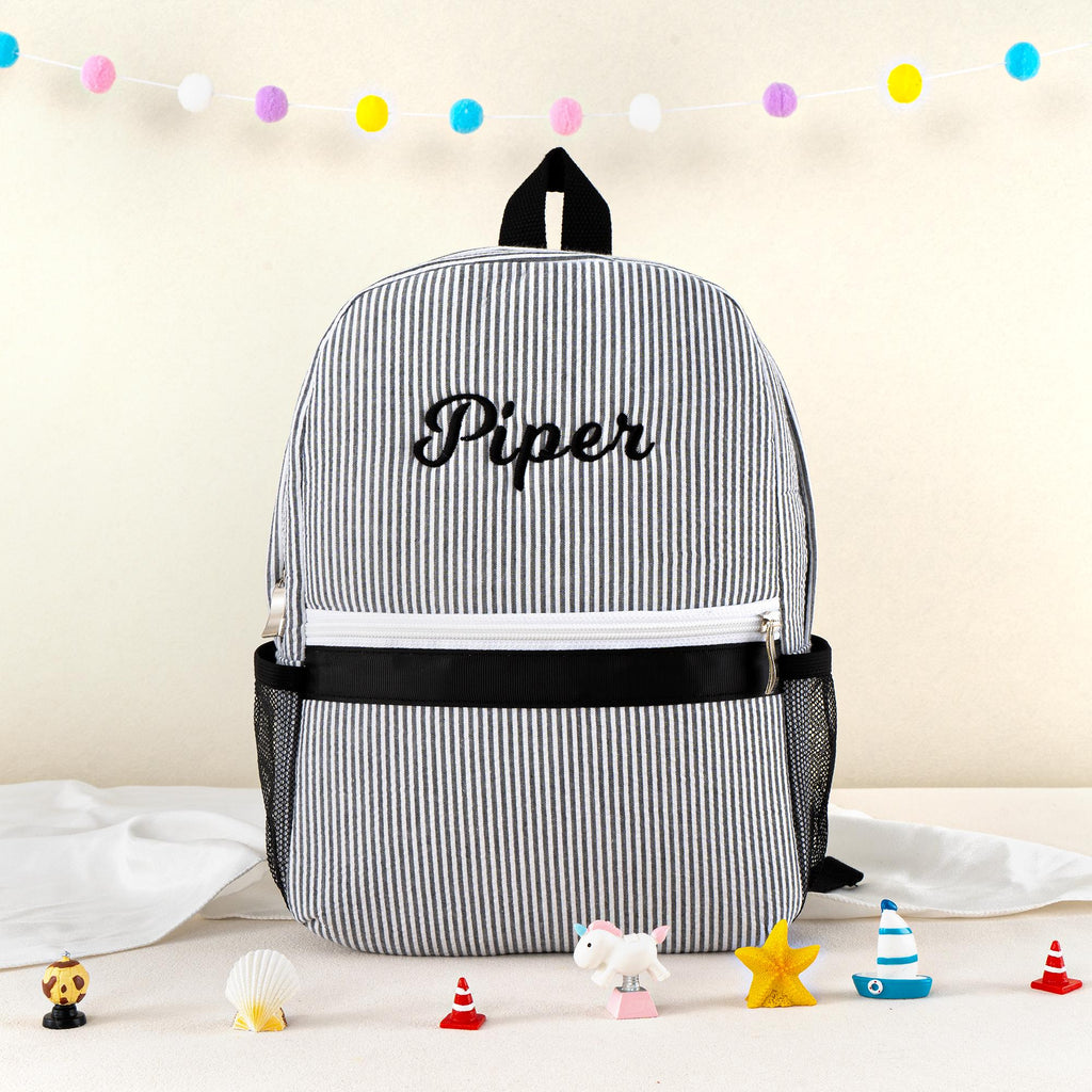 Personalized Seersucker Toddler Backpack: Kids Preppy School Bookbag, Custom Name Child Bag