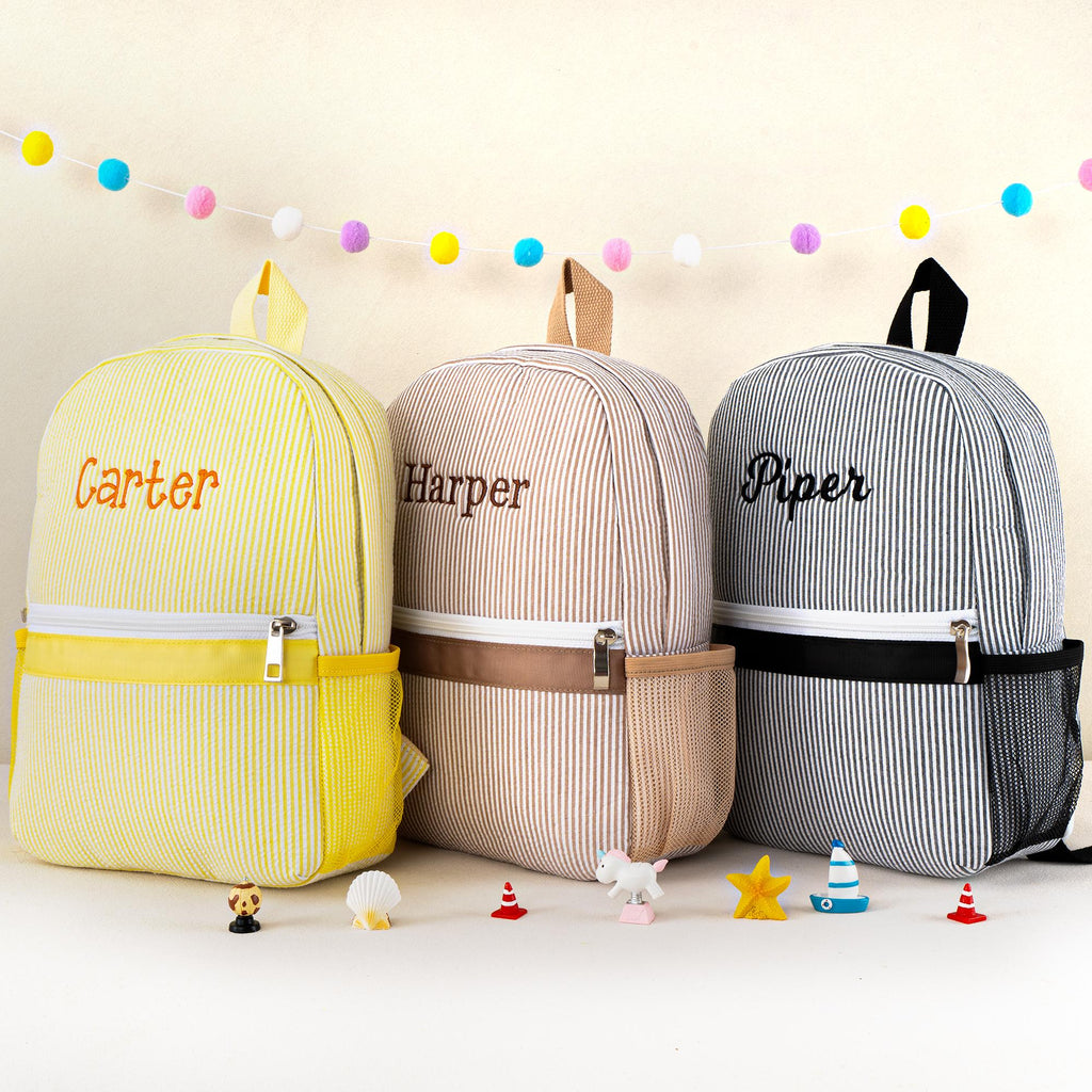 Personalized Seersucker Toddler Backpack: Kids Preppy School Bookbag, Custom Name Child Bag