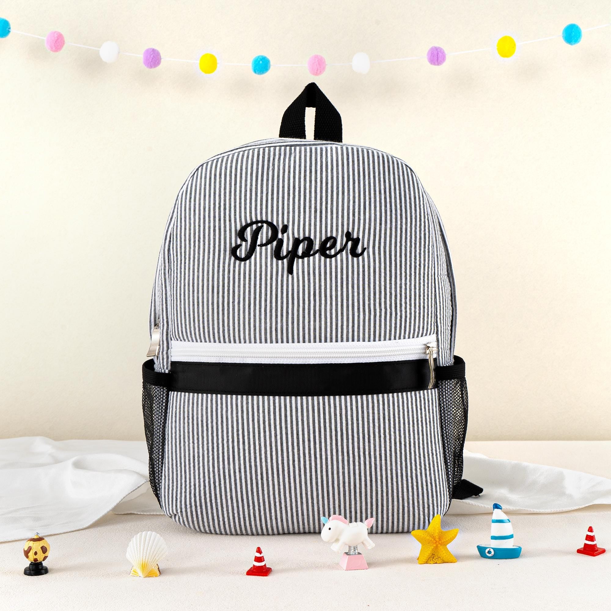 Toddler Backpack, Personalized Kids' Backpack, Seersucker Preppy School Bookbag, Child Gift, Boys Girls Bag