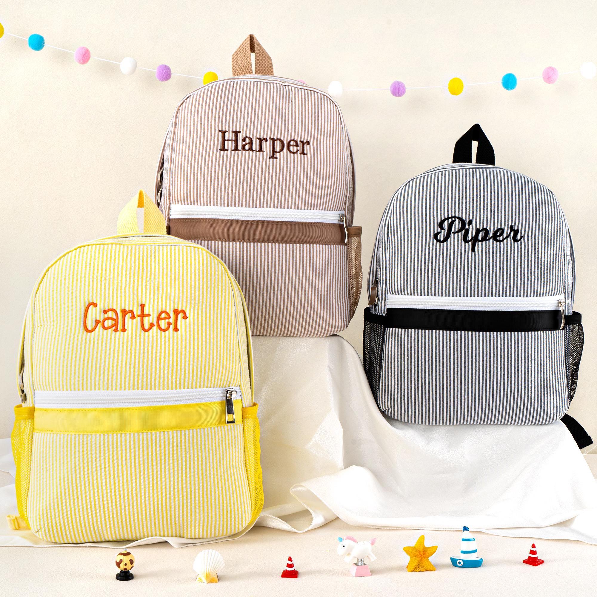 Toddler Seersucker Backpack: Personalized Kids Preppy School Bookbag, Child Back to School Gift