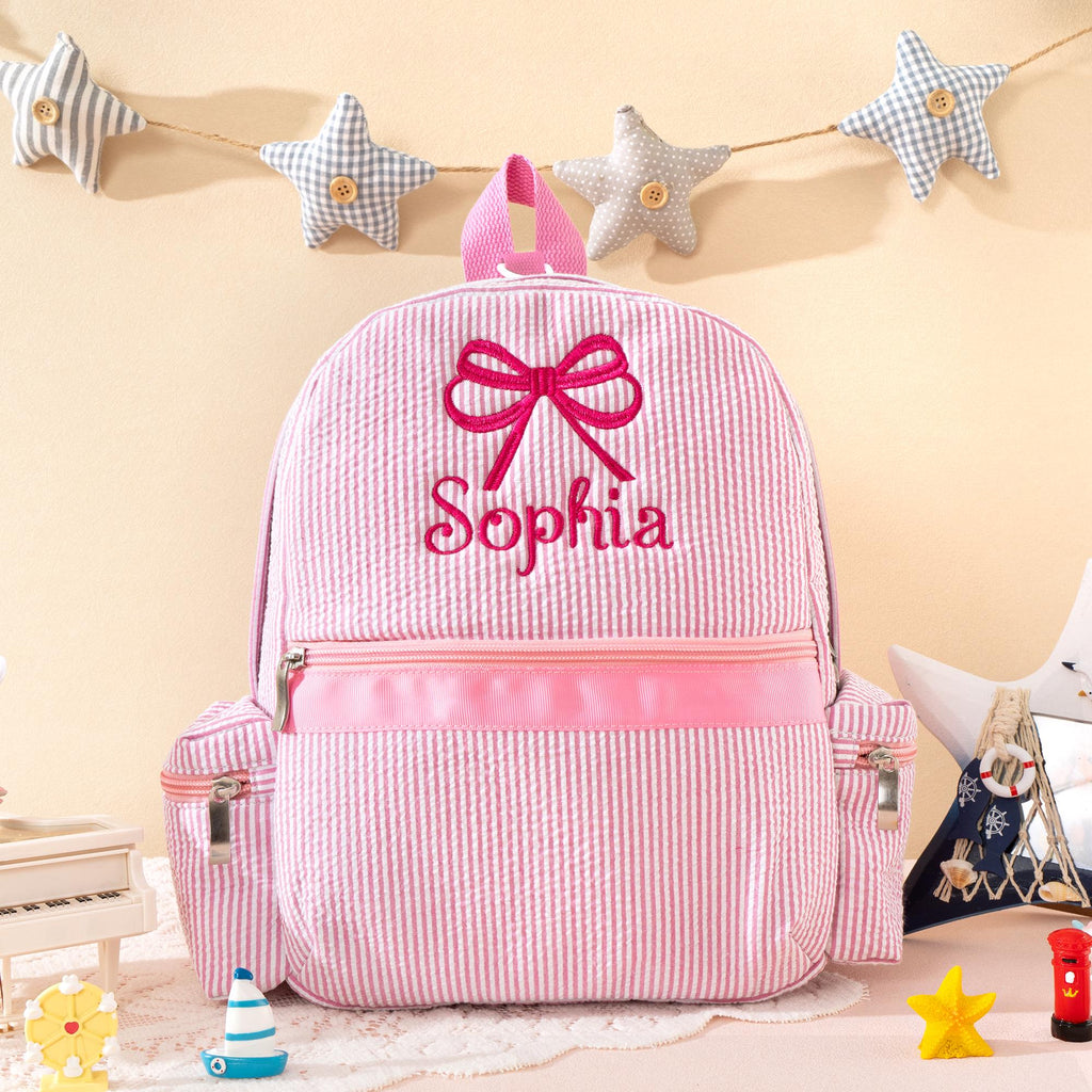Personalized Toddler Backpack • Seersucker Book Bag • Back to School Kids Gift