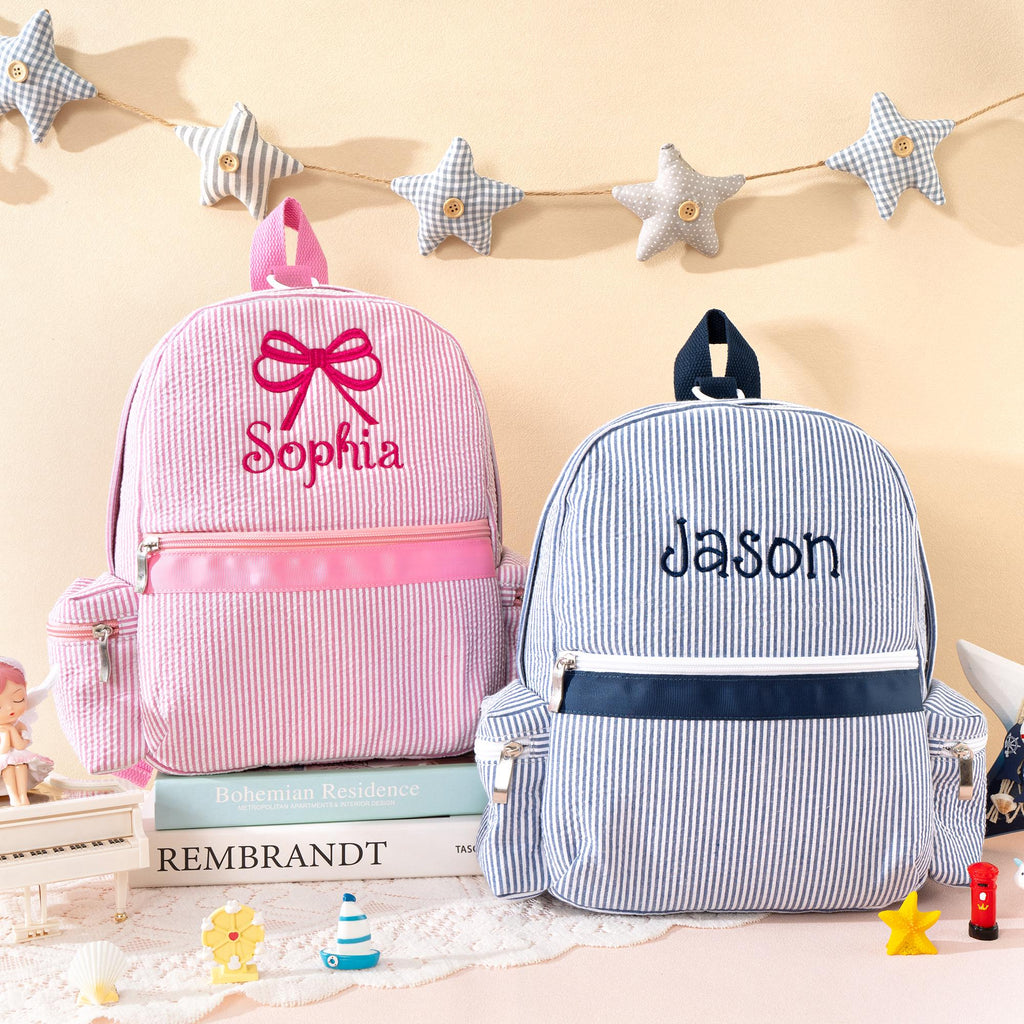 Personalized Toddler Backpack • Seersucker Book Bag • Back to School Kids Gift