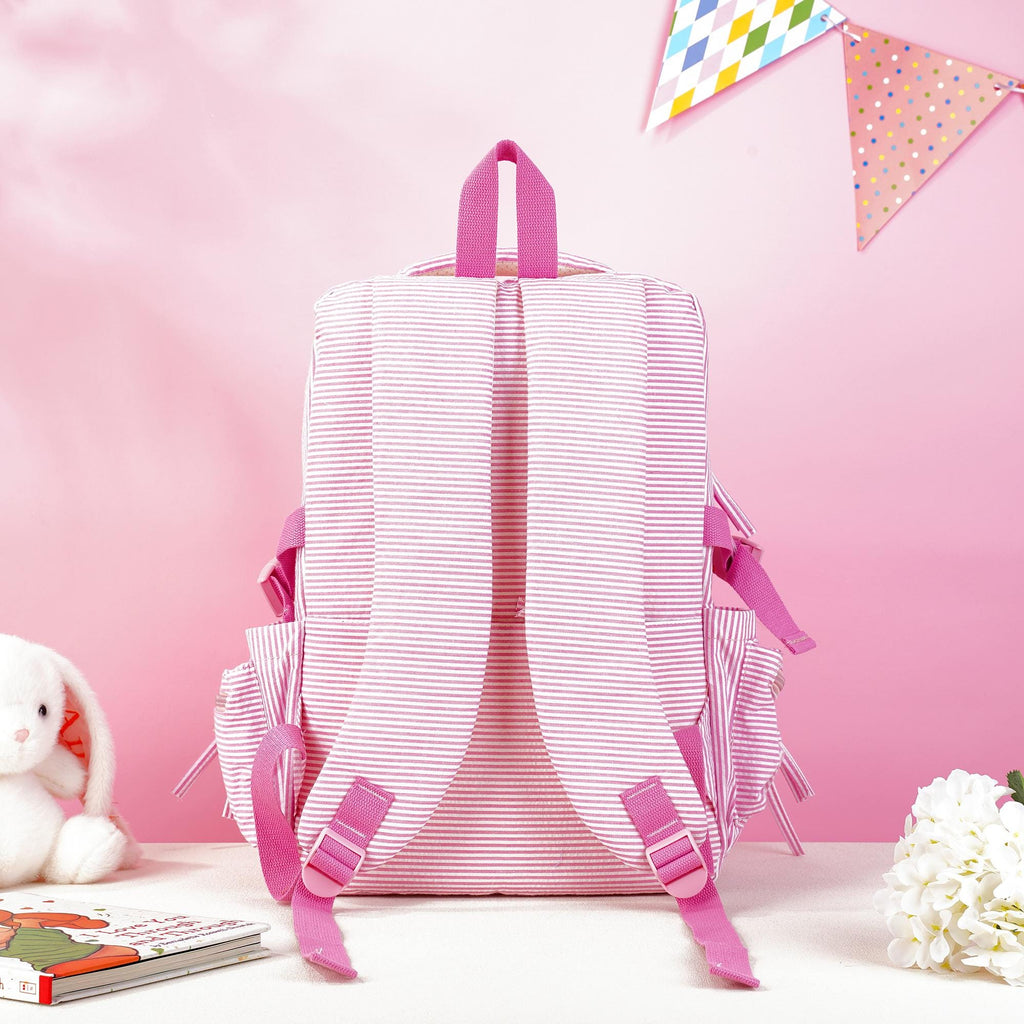Toddler Backpack, Personalized Seersucker Bookbag for Girls, Custom Embroidered Kids School Bag for Moms