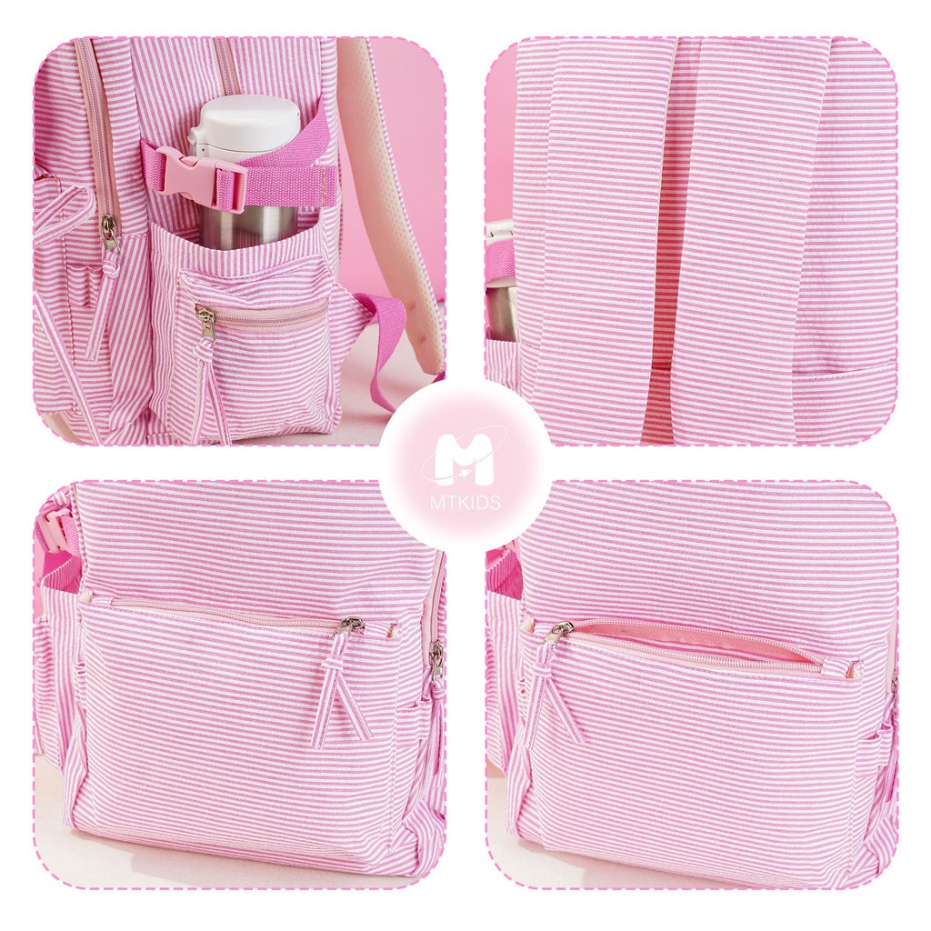Toddler Backpack, Personalized Seersucker Bookbag for Girls, Custom Embroidered Kids School Bag for Moms