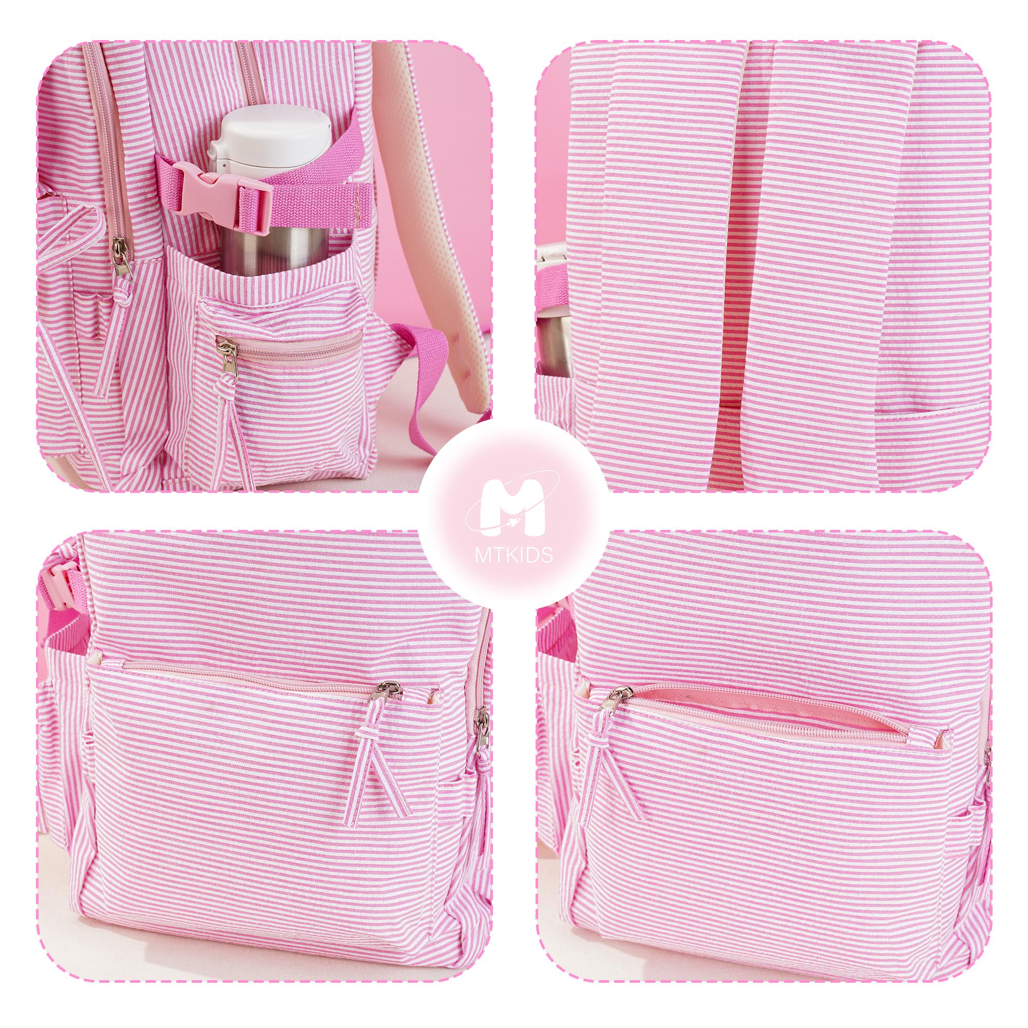 Toddler Backpack, Personalized Seersucker Bookbag for Girls, Custom Embroidered Kids School Bag for Moms
