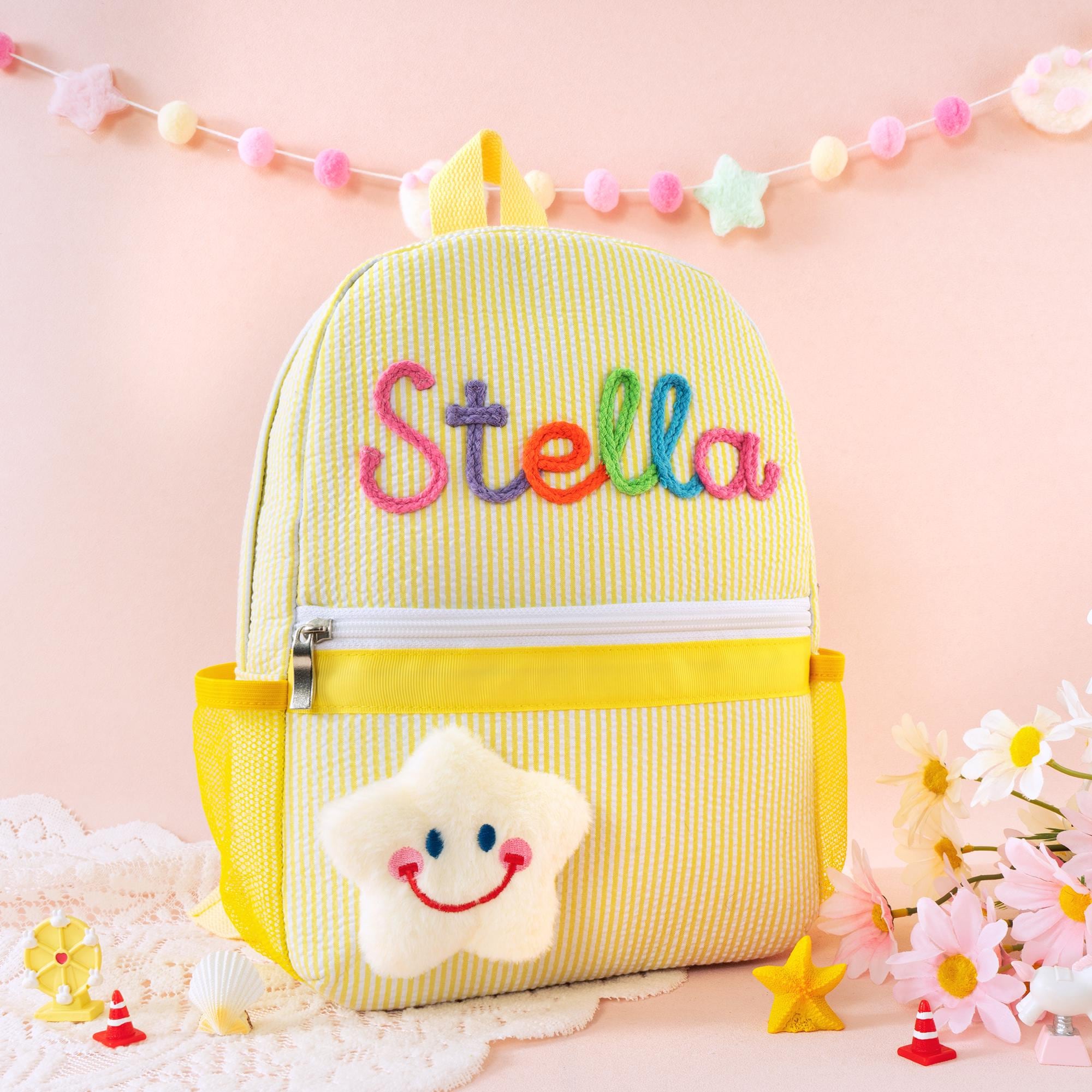 Personalized Toddler Seersucker Backpack, Hand Stitched Cord Name, Kids Kindergarten Summer Camp Gift