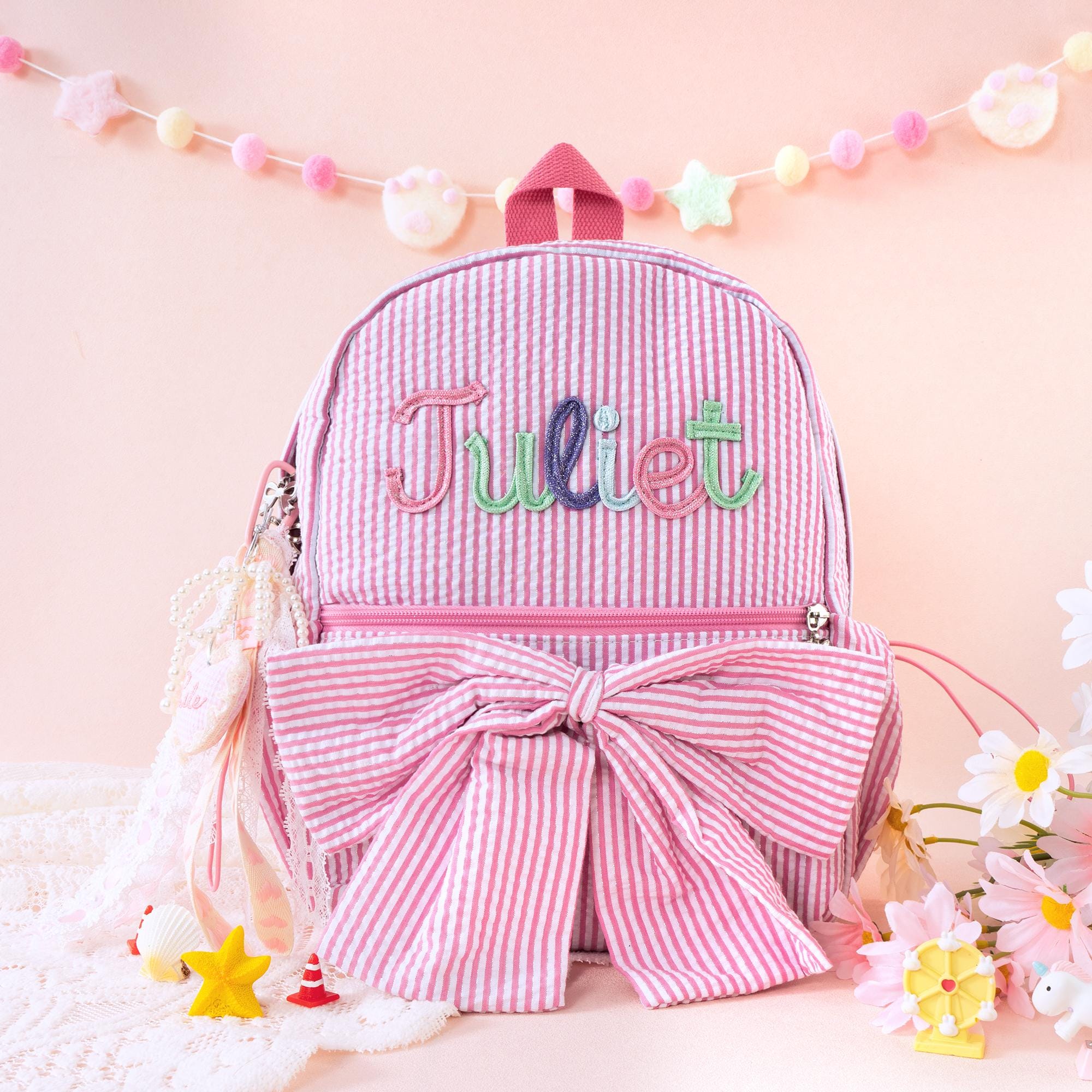 Dance Backpack for Little Girls, Toddler Seersucker School Book Bag, Pink Sparkling Bag