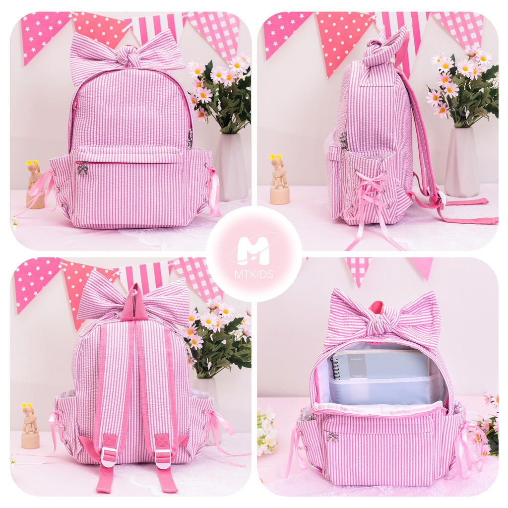 Dance Backpack for Little Girls, Toddler Seersucker School Book Bag, Pink Sparkling Bag