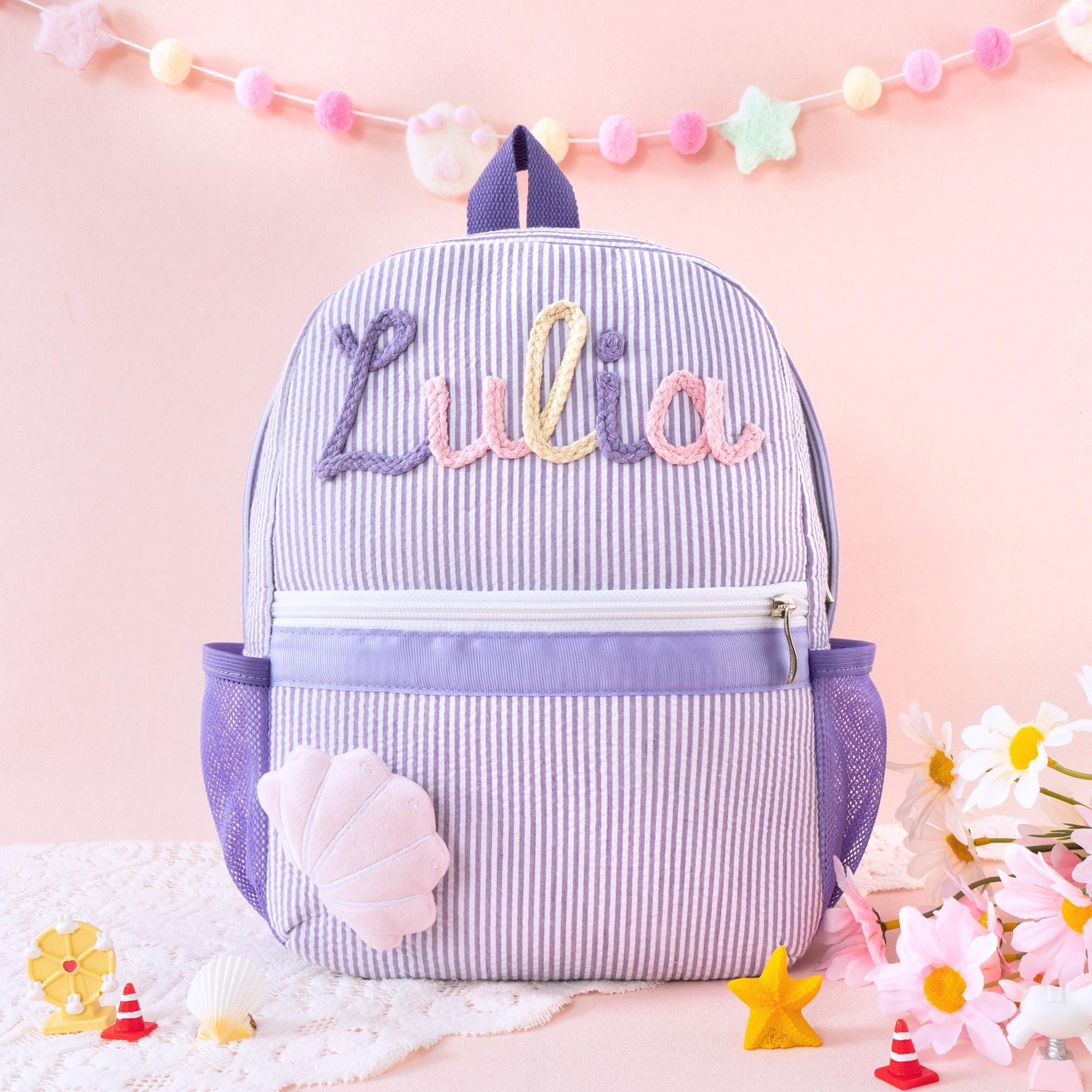 Personalized Toddler Seersucker Backpack, Hand Stitched Cord Name, Kids Kindergarten Summer Camp Gift