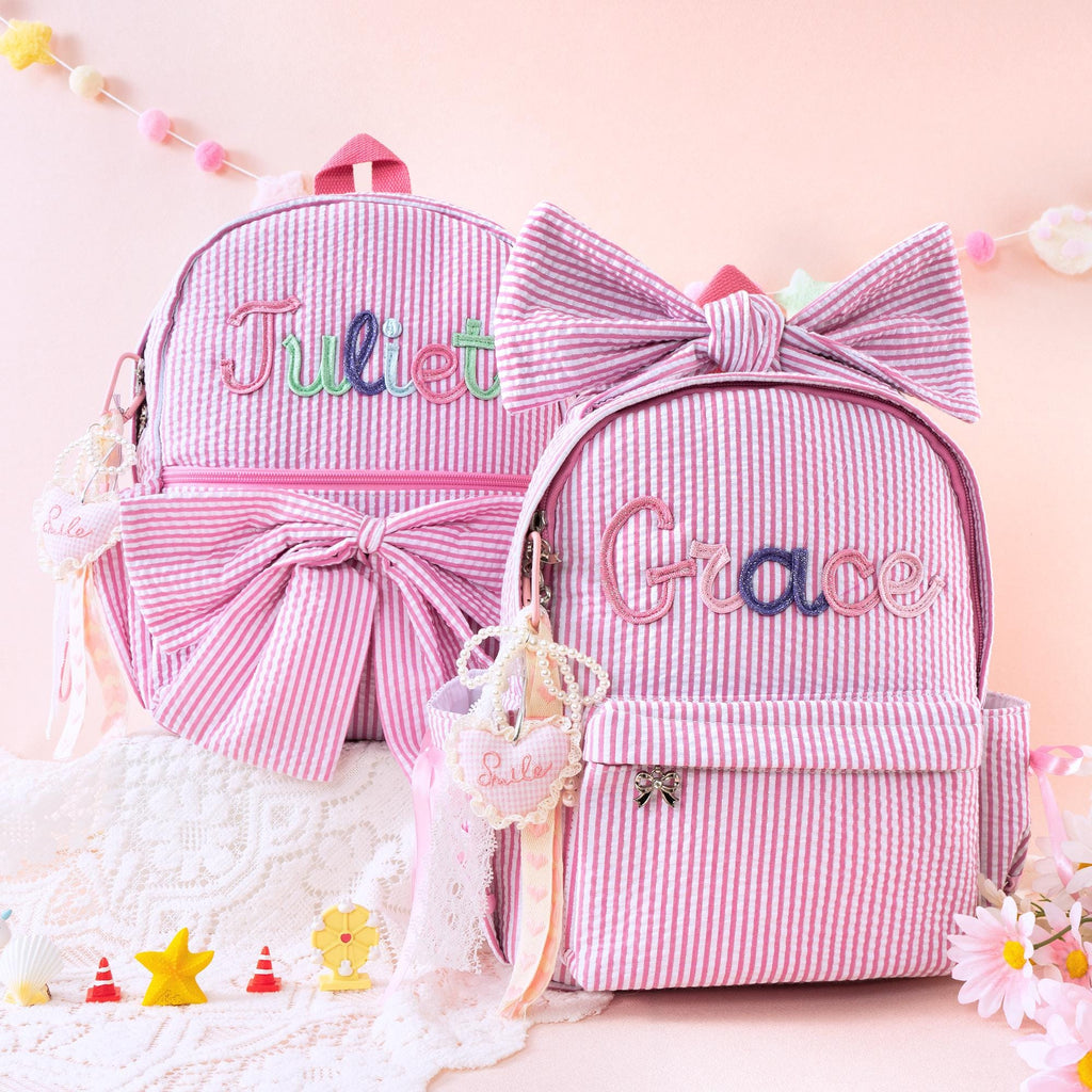 Dance Backpack for Little Girls, Toddler Seersucker School Book Bag, Pink Sparkling Bag
