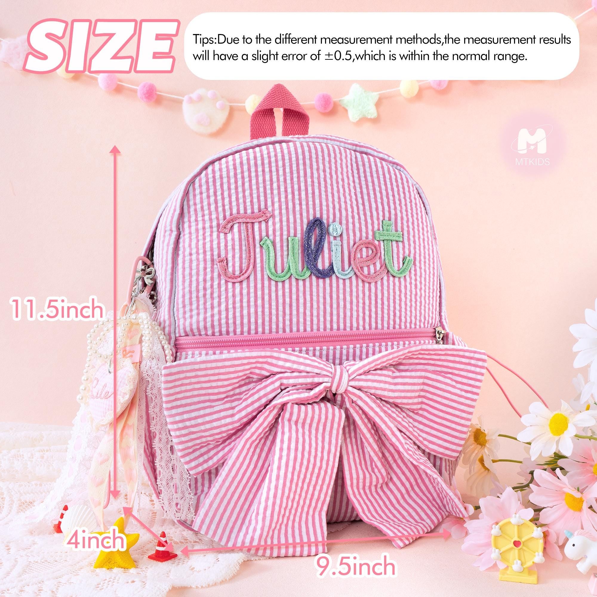 Dance Backpack for Little Girls, Toddler Seersucker School Book Bag, Pink Sparkling Bag